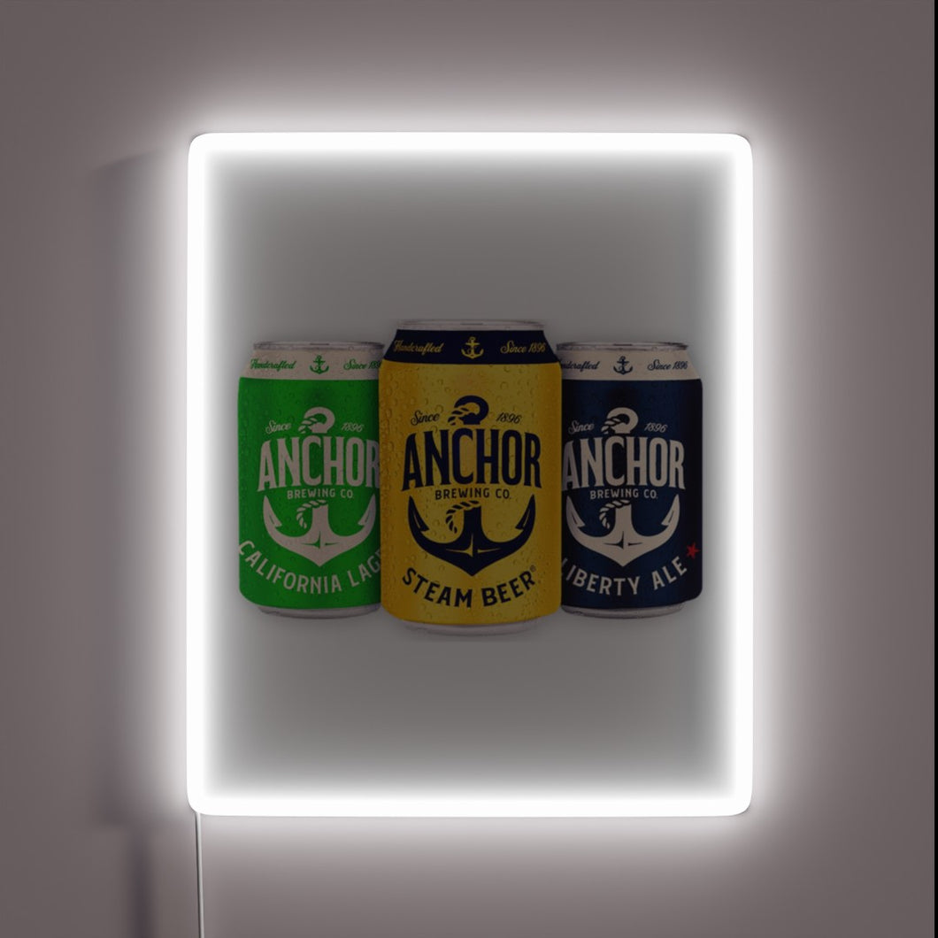 Glowing anchor steam logo illuminated by vibrant RGB neon lights