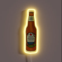 Load image into Gallery viewer, Neon sign of an Angry Orchard Hard Cider bottle labeled &quot;Crisp Apple,&quot; glowing with a yellow outline.

