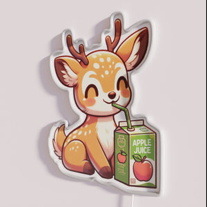 Vibrant Neon Sign Decoration with Apple Juice and Deer Design
