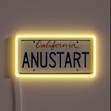 Load image into Gallery viewer, &quot;ANUSTART&quot; California vanity plate neon sign from *Arrested Development*.