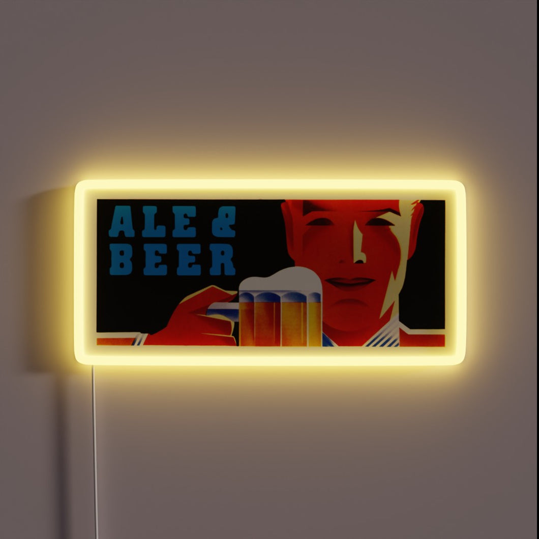 Vintage Art Deco Ale Sign, 1930s Style Neon RGB Lighting