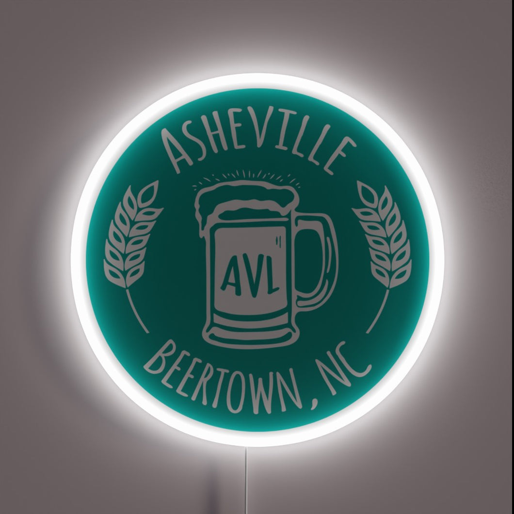 Vibrant Asheville Beertown NC Neon Sign in White and Green