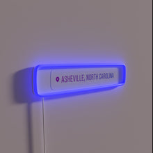 Load image into Gallery viewer, RGB neon sign indicating Asheville location in stylish modern letters
