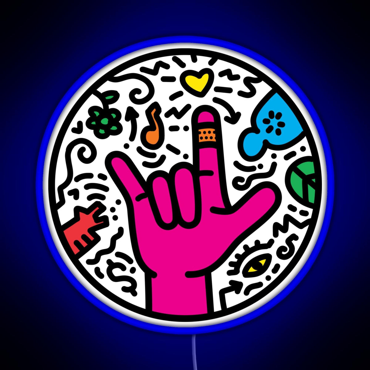 Asl Sign For I Love You Pop Art Style White Rgb Neon Sign – Neon Factory