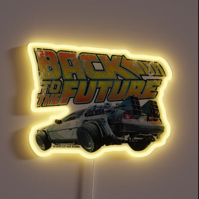 Back to the Future neon sign – retro sci-fi glow with iconic DeLorean style.