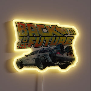 Back to the Future neon sign – retro sci-fi glow with iconic DeLorean style.