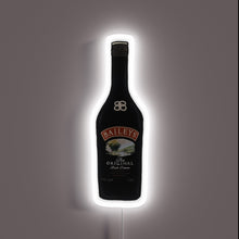 Load image into Gallery viewer, Neon sign of a Baileys Irish Cream bottle with a white glowing outline.
