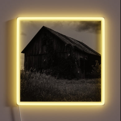 Rustic Board Art Print with Abstract Neon Light Effects