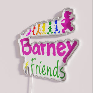 Eye-catching neon signs for kids' rooms featuring Barney's laughter and colors
