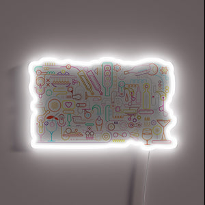 Vibrant Neon Sign Illuminates Behind Bar, Highlighting Mixology Artistry Techniques