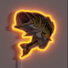 Load image into Gallery viewer, Bass Fishing RGB neon sign, front view lit, printed on acrylic