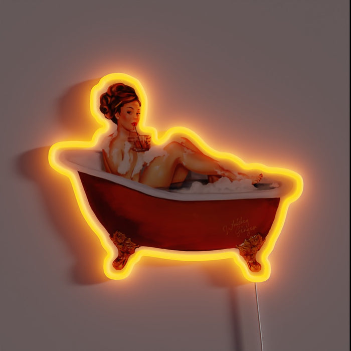 Retro-Style Neon Sign Featuring Pin-Up Girl in Soaking Bliss