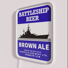 Load image into Gallery viewer, Vibrant neon beer bar decor with Battleship Beer Brown Ale sign