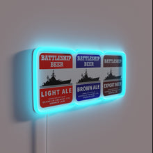 Load image into Gallery viewer, Vibrant neon &#39;Battleship Beer Trio&#39; retro gaming inspired wall decoration.