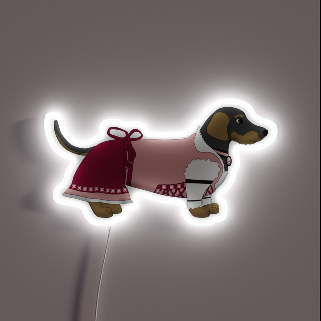 Bavarian-inspired collectible dog figurine with vibrant neon LED lighting accents