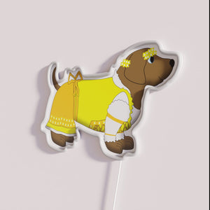 Colorful Bavarian-inspired retro styled decorative illuminated neon sign featuring puppy