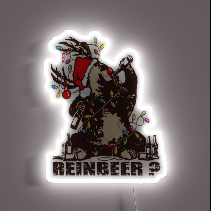 Hilarious LED bar decor featuring bear drinking with reindeer friends