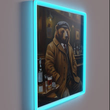 Load image into Gallery viewer, Anthropomorphic bear mural in oil painting style with RGB glow.
