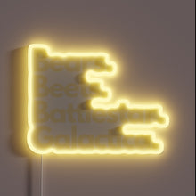 Load image into Gallery viewer, Galactic-themed neon sign featuring Battlestar&#39;s iconic beeps and bear graphics