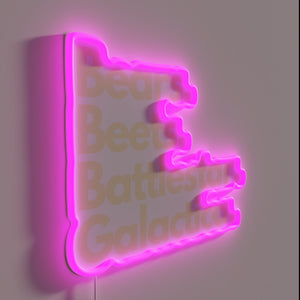 Celebrate geek chic with this colorful Bears Beets Battlestar Galactica neon.