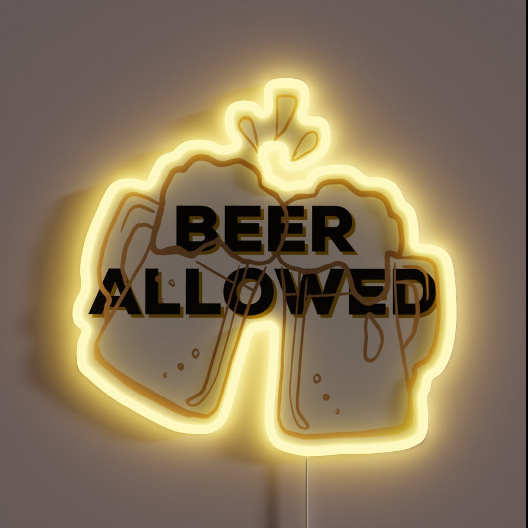 Vibrant Neon Sign Reads Beer Allowed in Funhouse Font Style