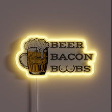 Load image into Gallery viewer, Neon party decor featuring beer, bacon, and sassy lady characters