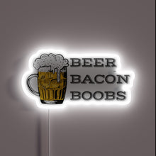 Load image into Gallery viewer, Vibrant Neon Sign Featuring Cheeky Beer, Bacon, and Ladies Motif.