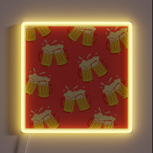 Vibrant neon sign in colorful RGB LED beer bottle display.