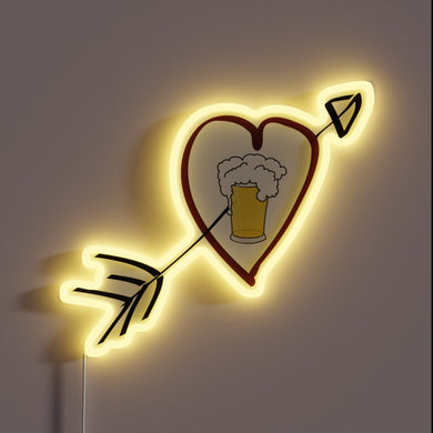 Neon bar decor featuring colorful beer-inspired love heart design