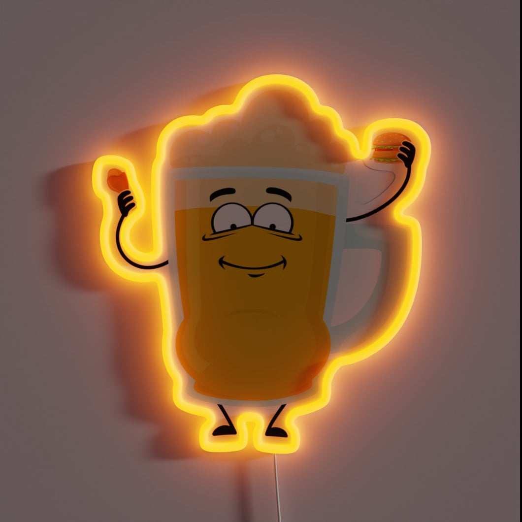Neon LED sign illuminating humorous warning about overindulgence in beers