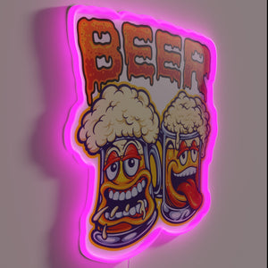 Laughing friends and beer buddies illuminated in colorful cartoon style.