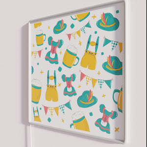Vibrant Beer-Themed German Festival Neon Sign with Colorful Dirndl Lederhosen Design