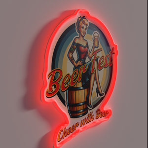 Party vibes encouraged with beer-themed LED sign display indoors outside.