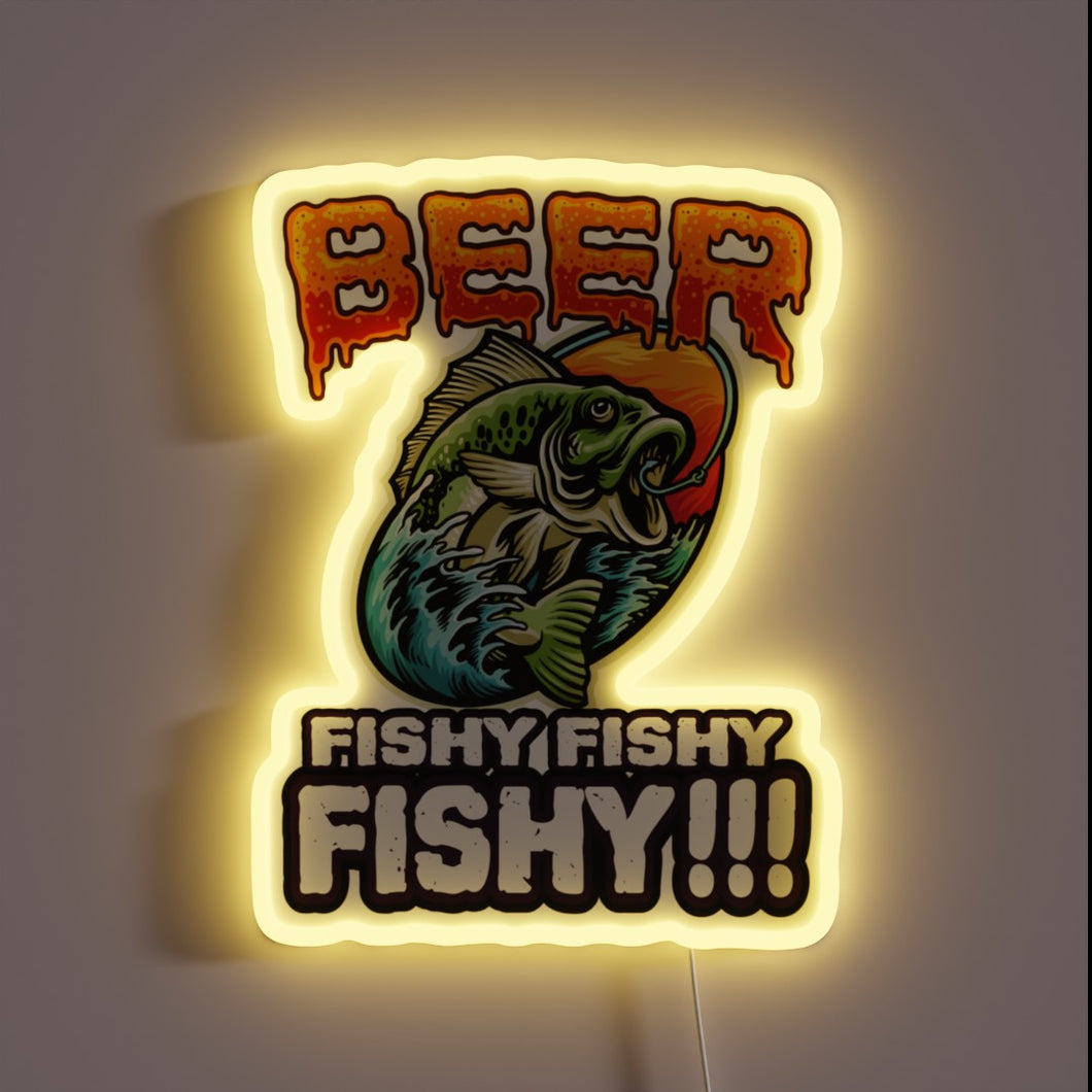 Neon illuminated beer bar decoration with fishy bass design