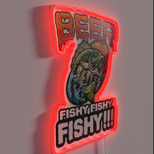 Load image into Gallery viewer, Neon bar decor with colorful beer and fish design.