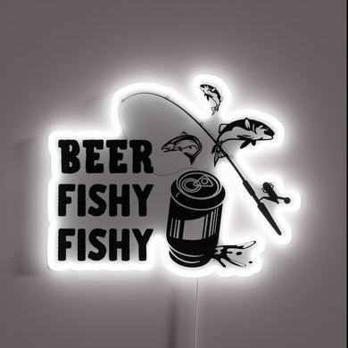 Fun Neon Beer Sign with Fishy Humor and Colorful Accents