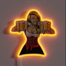 Load image into Gallery viewer, Oktoberfest beer girl neon sign with orange LED glow