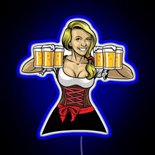 Load image into Gallery viewer, Beer Girl Oktoberfest Drinking Sticker RGB neon sign blue