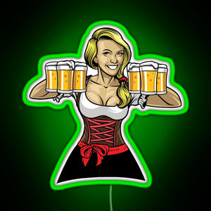 Beer Girl Oktoberfest Drinking Sticker RGB neon sign green