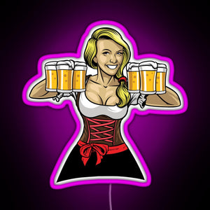 Beer Girl Oktoberfest Drinking Sticker RGB neon sign  pink