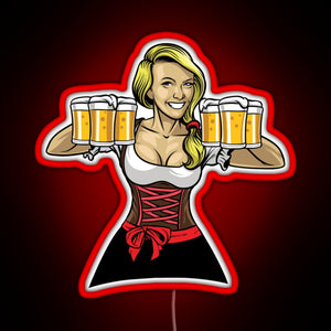 Beer Girl Oktoberfest Drinking Sticker RGB neon sign red