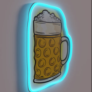 Add vibrant Oktoberfest atmosphere with colorful beer glass neon sign.