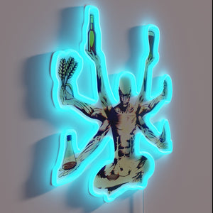 RGB beer god neon sign with vibrant colorful glowing accents