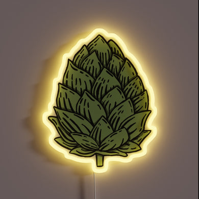 Hop cone neon sign with yellow LED glow