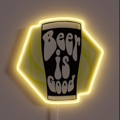Vibrant Neon Sign Reading 'Beer Is Good' in Bright Colors