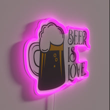 Load image into Gallery viewer, Vibrant RGB Neon Sign Saying Beer is Love in bold.