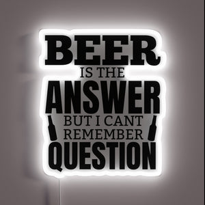 Brew-tifully lit up bar decor with colorful beer pun humor
