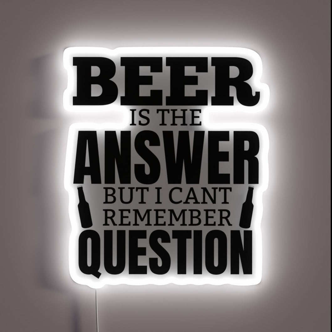 Brew-tifully lit up bar decor with colorful beer pun humor
