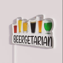 Load image into Gallery viewer, Neon beer brewing sign for homebars, humorously titled Beergetarian enthusiasts.