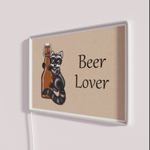 Load image into Gallery viewer, Vibrant neon beer-themed decorative wall sign for raccoon enthusiasts indoors